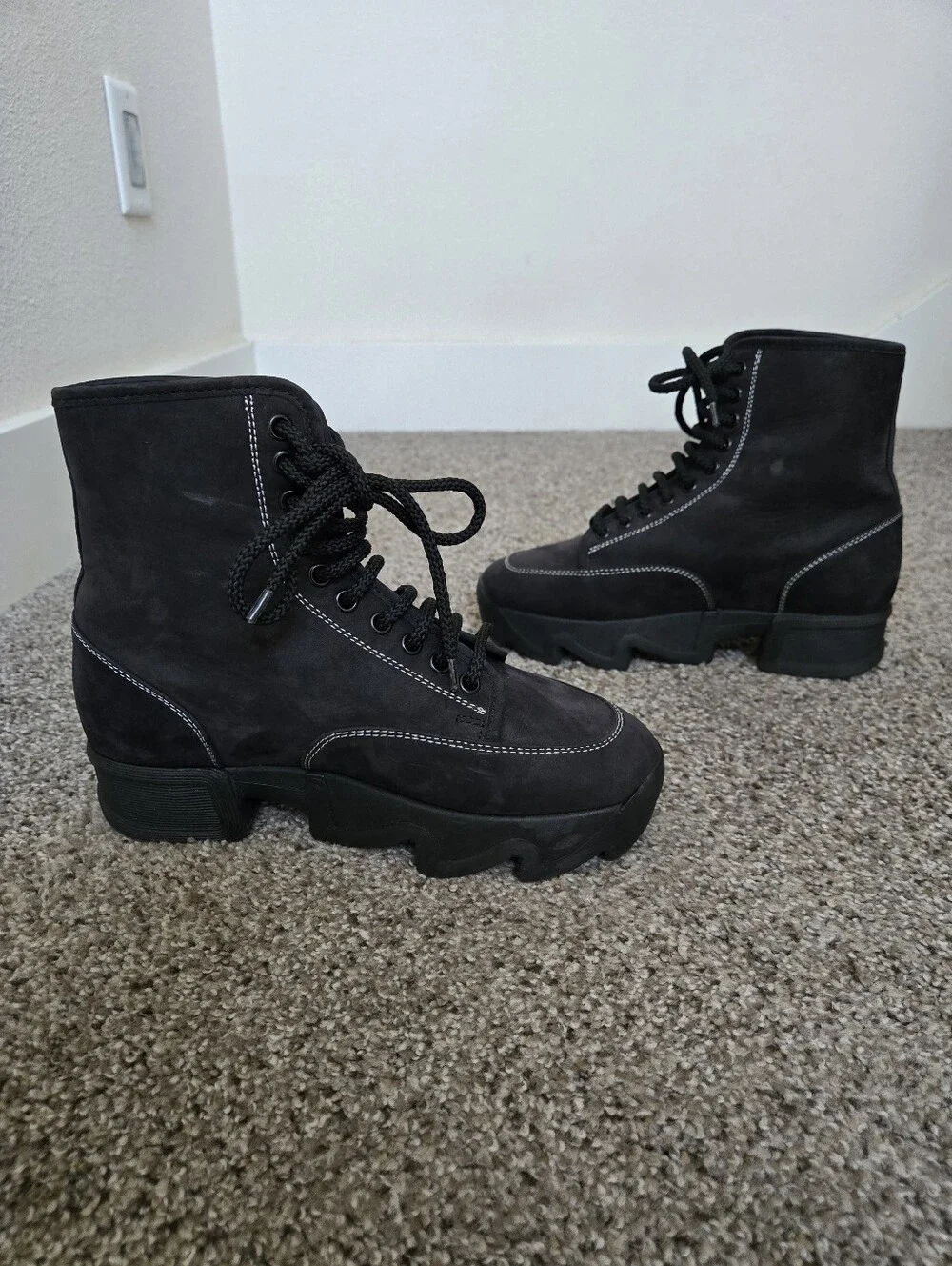 iRi NYC Arom Nubuck Leather Lace-Up Boot in Black Women's EU 37 US 7